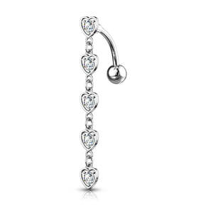 Piercing Jewellery: SS316L 5 CZ Jewelled Hearts Top Drop Fancy Banana Bar - 584