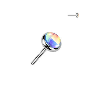 Piercing Jewellery: Titanium High Polish Iridescent Stone (Choice of Four Colours) Threadless Push In Top (Base Sold Separately) - TT258