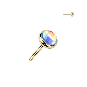 Piercing Jewellery: Titanium Gold Iridescent Stone (Choice of Four Colours) Threadless Push In Top (Base Sold Separately) - TT258A