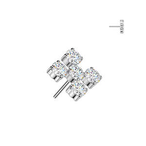 Labret Studs: Titanium High Polish Jewelled 5 CZ Cross Threadless Push In Top (Base Sold Separately) - TT255