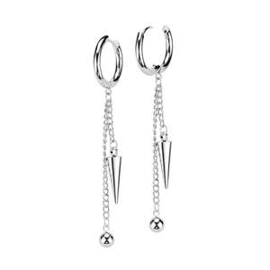316l Surgical Steel: SS316L Hinged Hoop Earrings with Ball and Cone Dangle (1 pair) - E446