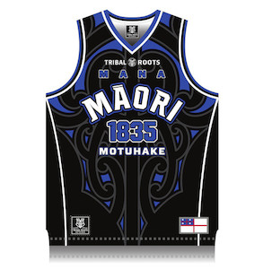 Products: Maori Blue Bball Singlet Tribal Roots Aotearoa