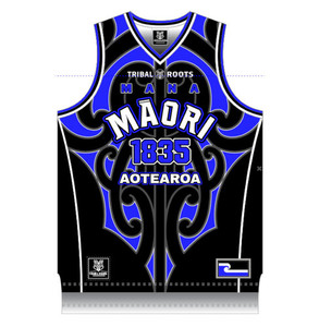 Products: Maori Blue Bball Singlet Tribal Roots Aotearoa