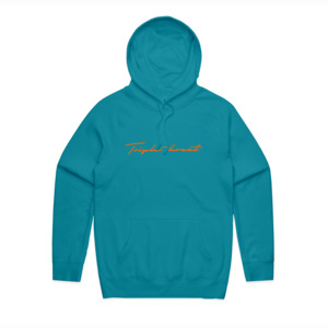 Hoodies: Script Hoodie - Teal/Orange