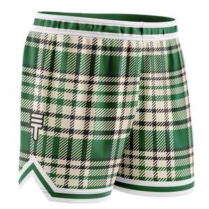 Shorts: Green & Cream Plaid Basketball Shorts