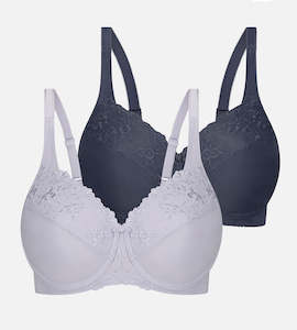 EMBROIDERED MINIMISER TWIN PACK UNDERWIRED BRA