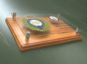 Wood: Acrylic Plaque on Rimu with Standoffs