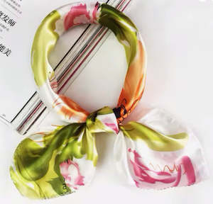 Products: Square Scarfe Lime Green Orange Flower Design