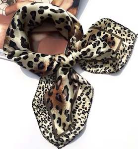 Products: Square Satin Scarfe Cream Brown Black Animal Print
