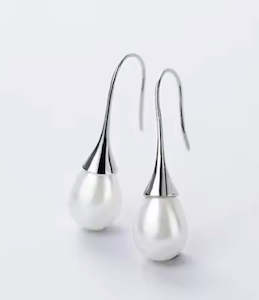 Long Hoop Pearl Earrings Silver