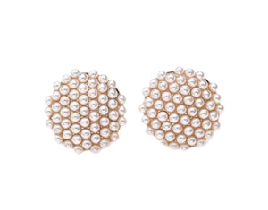 Earrings: Round Simulated Pearl Clip On Earrings Gold