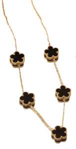 Necklaces: Stainless Steel 5 Flower Necklace With Black Shell Flowers Gold