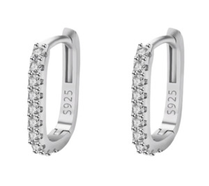 Tassel Earrings: Small Sterling Silver Rectangle Hoop With Cubic Zirconia Trim Silver Plated