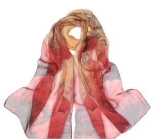 Chiffon Printed Red Long Scarfe