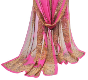 Chiffon Pink And Mustard/Brown Long Scarfe