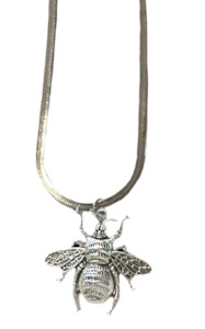 Chains: Bee Pendant On Stainless Steel Herringbone Chain Silver