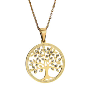 Chains: Tree Of Life Stainless Steel Necklace Pendant With Crystals Gold
