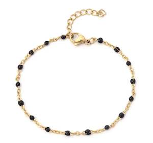 Stainless Steel Gold Beaded Chain Bracelet Black