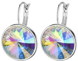 Crystal Earrings: Rainbow Crystal Hoop Earrings Silver