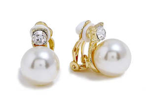 Gold Pearl And Crystal Clips Ons