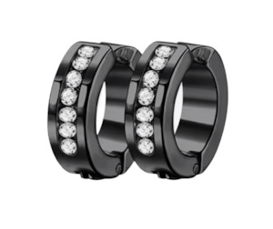 Stainless Steel Hoop Clip On Earrings With Cubic Zirconia Black