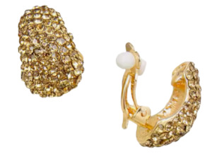 Moon Shape Crystal Clip On Earrings Gold