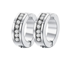 Stainless Steel Hoop Clip On Earrings With Cubic Zirconia Silver