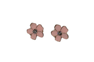 Clip On Earrings: Enamel Flower Clip On Earrings Pink With Crystal Centre