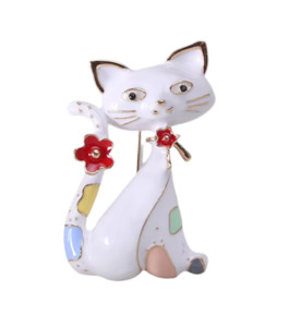 Funky Cat Brooch White