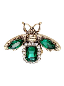 Brooches: Beautiful Metal Bee Brooch With Crystal Stone Green Gold