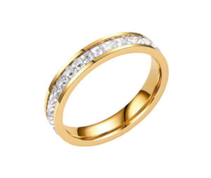 Stainless Steel Crystal Ring Band Gold Size 9