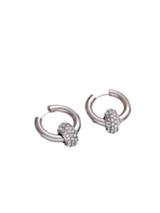 Metal Earrings: Stainless Steel Hoop Earring With Crystal Ring Pendant Silver