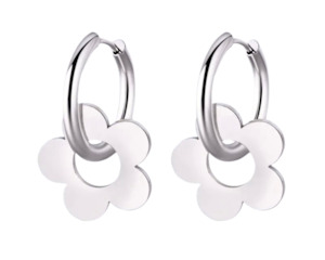 Metal Earrings 1: Small Stainless Steel Hoop Earring With Detachable Metal Daisy Silver