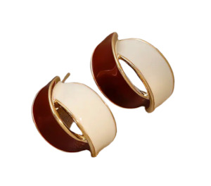 Metal Enamel Coloured Stud Twist Earrings Maroon And White
