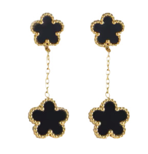 Stainless Steel Drop Flower Earrings Black