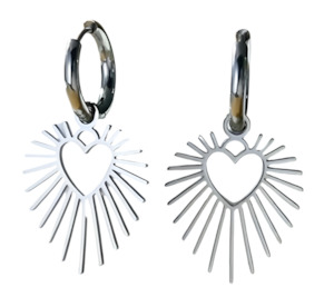 Stainless Steel Earrings: Stainless Steel Sun Heart Shape Hoop Earrings Silver