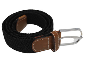 Unisex Elastic Stretch Mesh Belt Black With Brown Trim 110cm