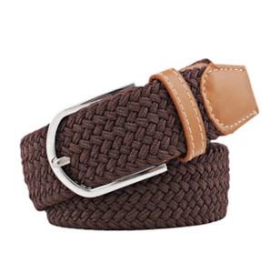 Unisex Elastic Stretch Mesh Belt Coffee Colour With Brown Trim 105cm