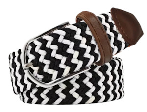 Unisex Elastic Stretch Mesh Belt Black And White Zig Zag 105cm