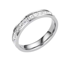 Stainless Steel Crystal Ring Band Silver Size 6