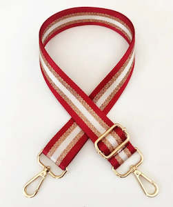 Crossbody Shoulder Handbag Wide Strap Red Cream And Gold Stripe