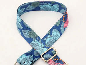 Crossbody Shoulder Handbag Wide Strap With Blue And Pink Flowers Silver Buckle