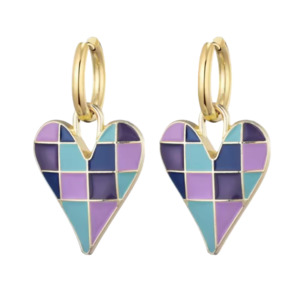 Earrings: Colorful Love Heart Enamel Pendant Stainless Steel Hoop Earrings Lilac