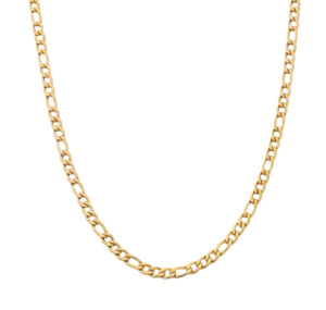 Stainless Steel Figaro Design Chain Necklace 60cm Length Gold