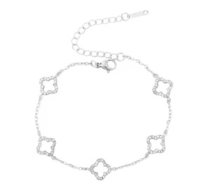 Bracelets: Copper Open Flower Bracelet With Cubic Zirconia Silver