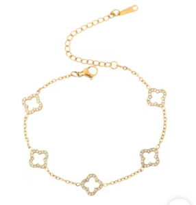 Copper Open Flower Bracelet With Cubic Zirconia Gold