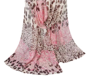Chiffon Pink And Coffee Coloured Animal Print Scarfe
