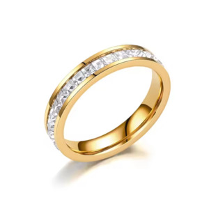 Stainless Steel Crystal Ring Band Gold Size 5