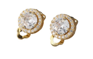 Round Clear Stone clip On Earrings Gold