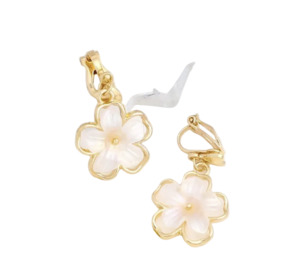 Iridescent Flower Drop Clip On Earrings Gold